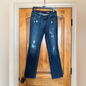 Express bootcut distressed jeans.